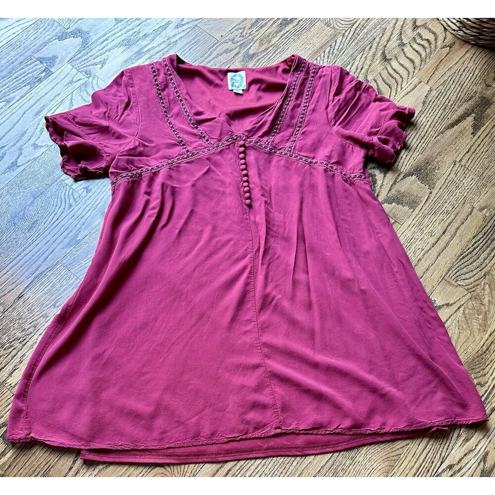 Blue Rain Womens Magenta Pink V-Neck Tunic Top Soft Blouse Size M Medium EUC